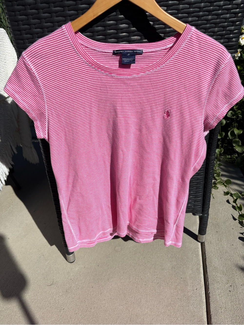 Ralph Lauren Sport Pink Striped Crewneck Tee 100% cotton
